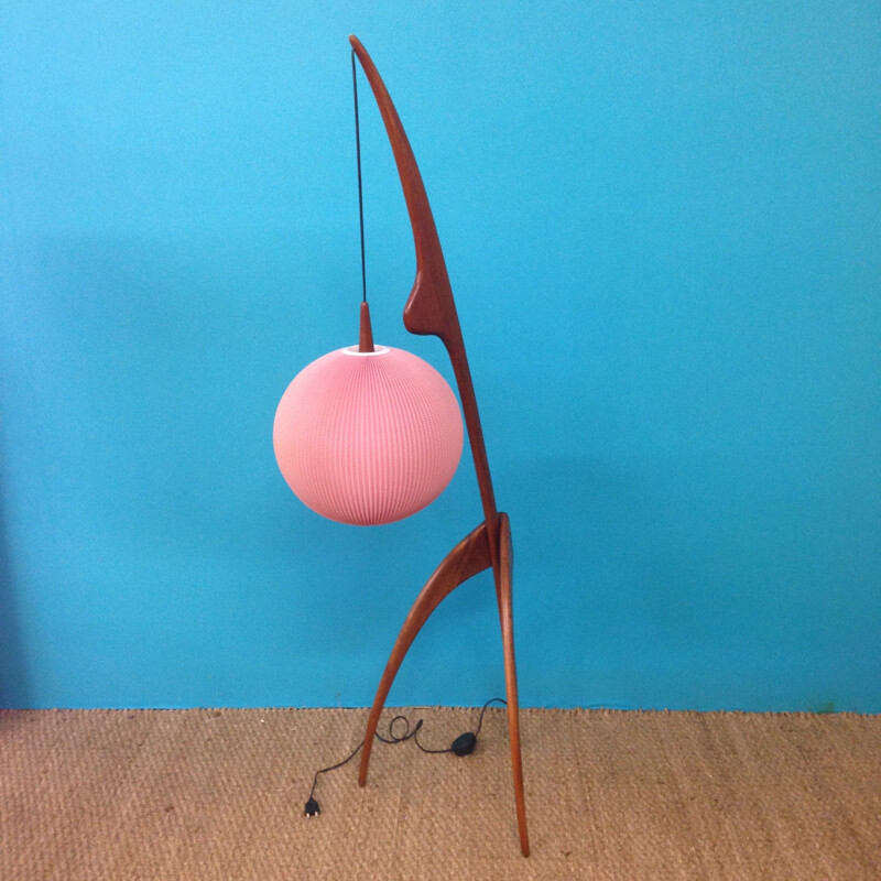 Floor lamp "Praying Mantis" pink, Jean RISPAL - 1950s