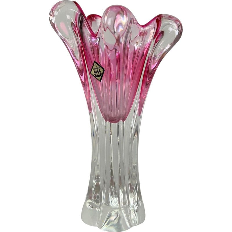 Vase vintage en verre par Josef Hospodka pour Chribska Glasswork, Tchèque 1960