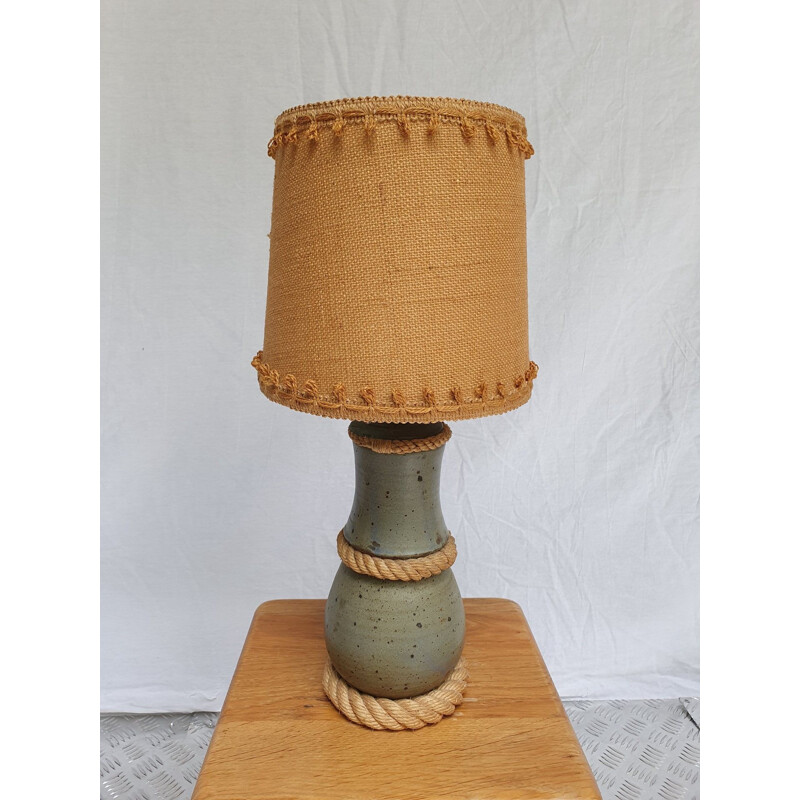 Lampe vintage en laine et grès et Jute par Audoux Minet, 1960