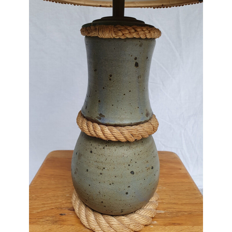 Vintage lamp in wool and stoneware and Jute by Audoux Minet, 1960