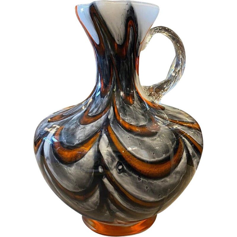 Mid-century red and gray opaline glass jug, Italy 1970s