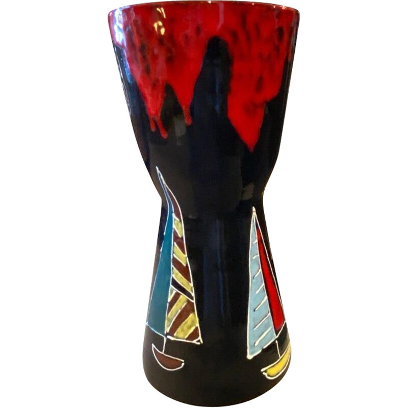 Mid-century hand-painted ceramic vase by Bini & Carmignani, Italy 1960s