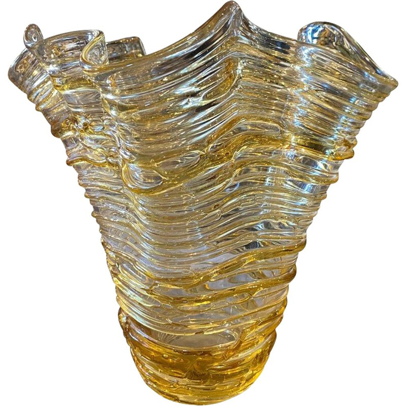 Vase moderniste vintage en verre de Murano jaune par Sergio Costantini, 1980