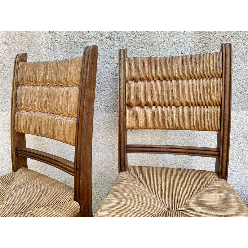 Pair of vintage chairs in solid oakwood and straw