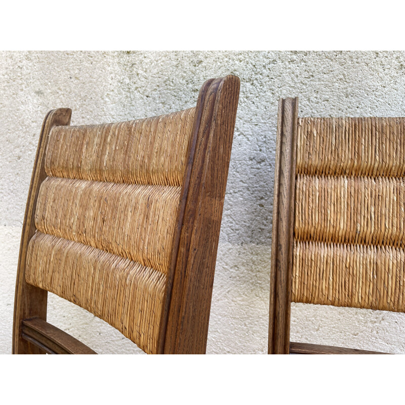 Paire de chaises vintage en chêne massif et paille
