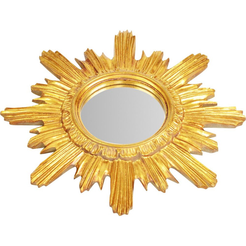 Mid century wood mirror sun, Italy 1960s