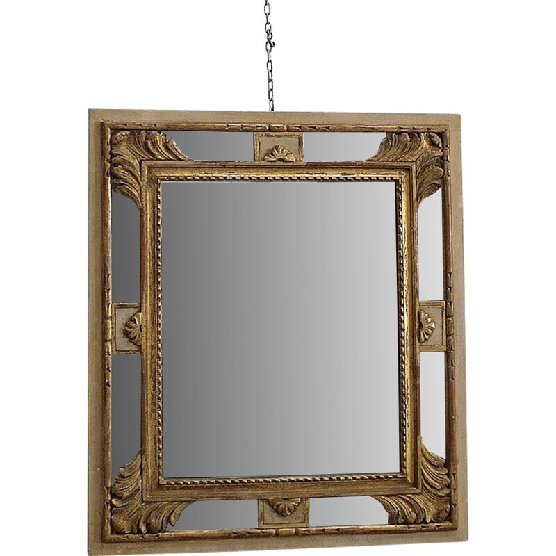 Espelho rectangular vintage com vidraças
