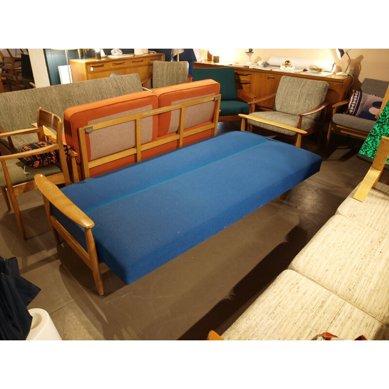 Daybed sofa in wood and fabirc - 1960s