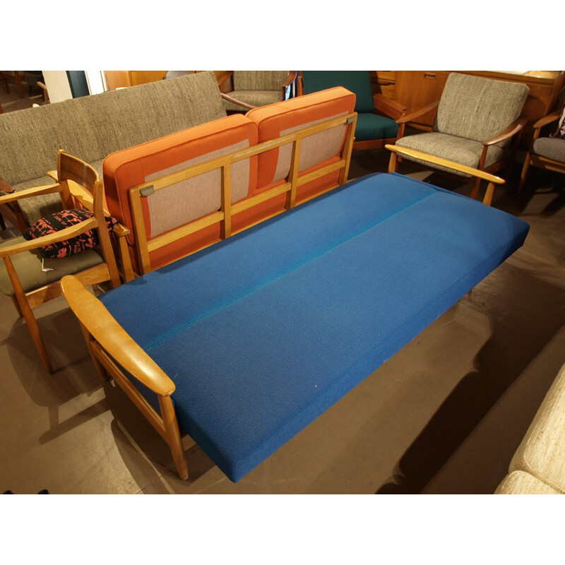 Daybed sofa in wood and fabirc - 1960s