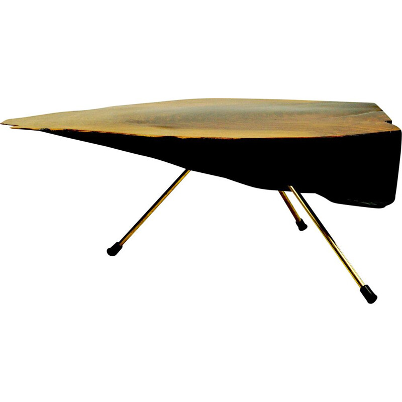 Austrian mid century walnut and brass tree trunk coffee table by Carl Auböck, 1950s