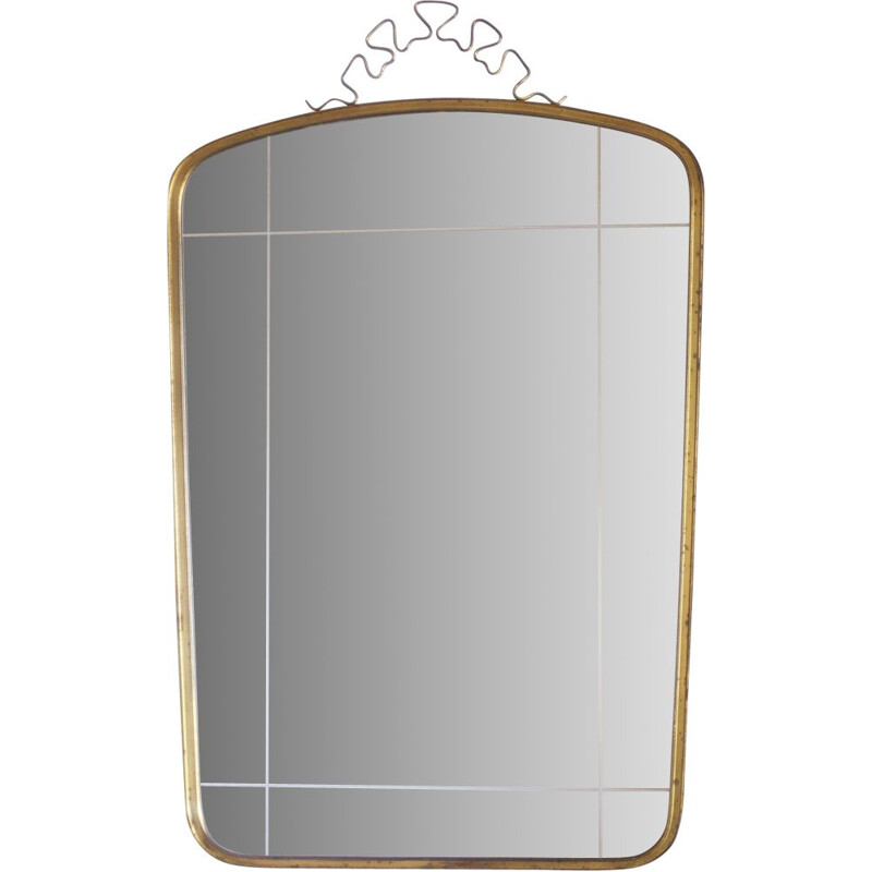 Vintage wall mirror with brass crown by Münchner Zierspiegel, Germany 1950