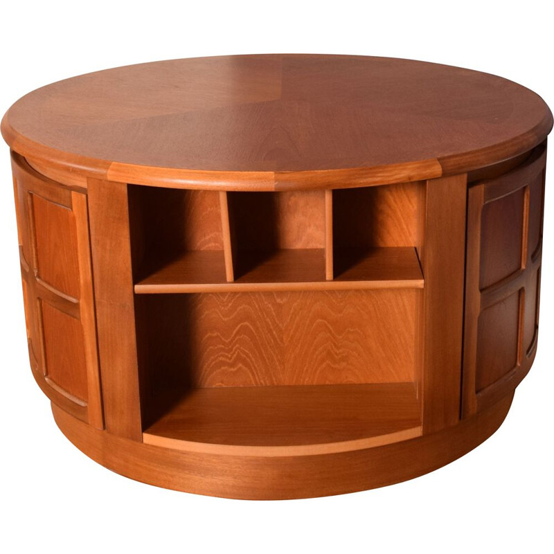 Vintage teak round drum coffee table by Nathan