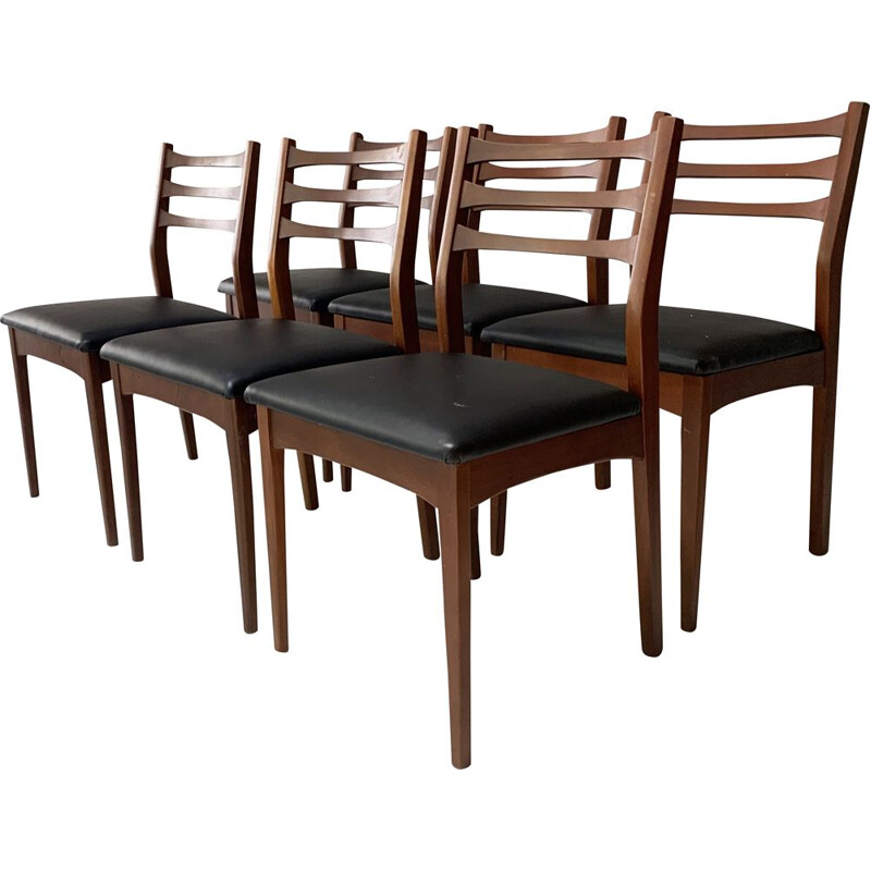 Set of 6 vintage solid teak dining chairs, 1960s