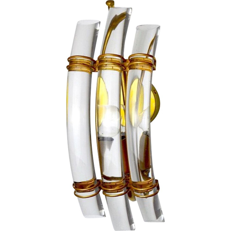 Vintage venini wall lamp in cut glass and gilded metal structure, Italy 1970