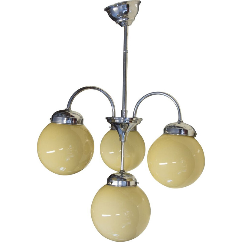 Art Deco Bohemia vintage four-armed chandelier, 1930s