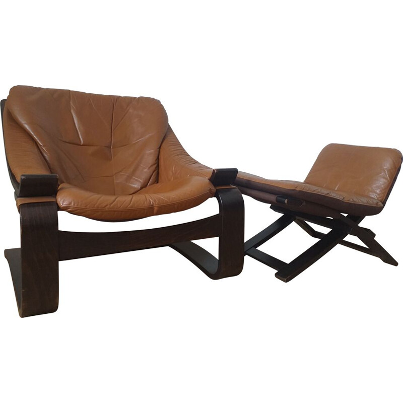 Armchair with vintage ottoman kroken by Ake Fribytter for Nelo, Sweden 1970