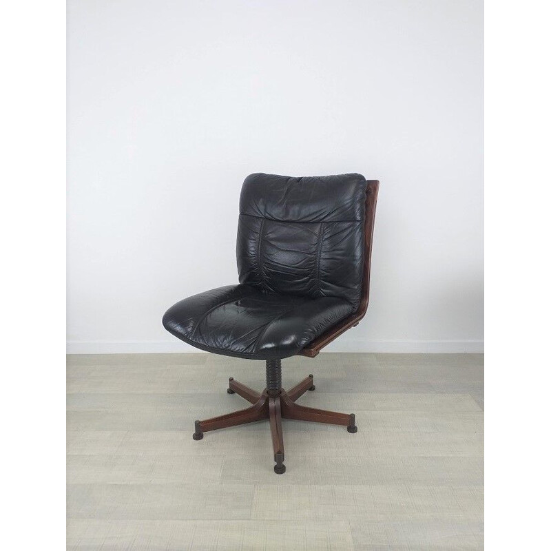 Scandinavian vintage office chair in black leather