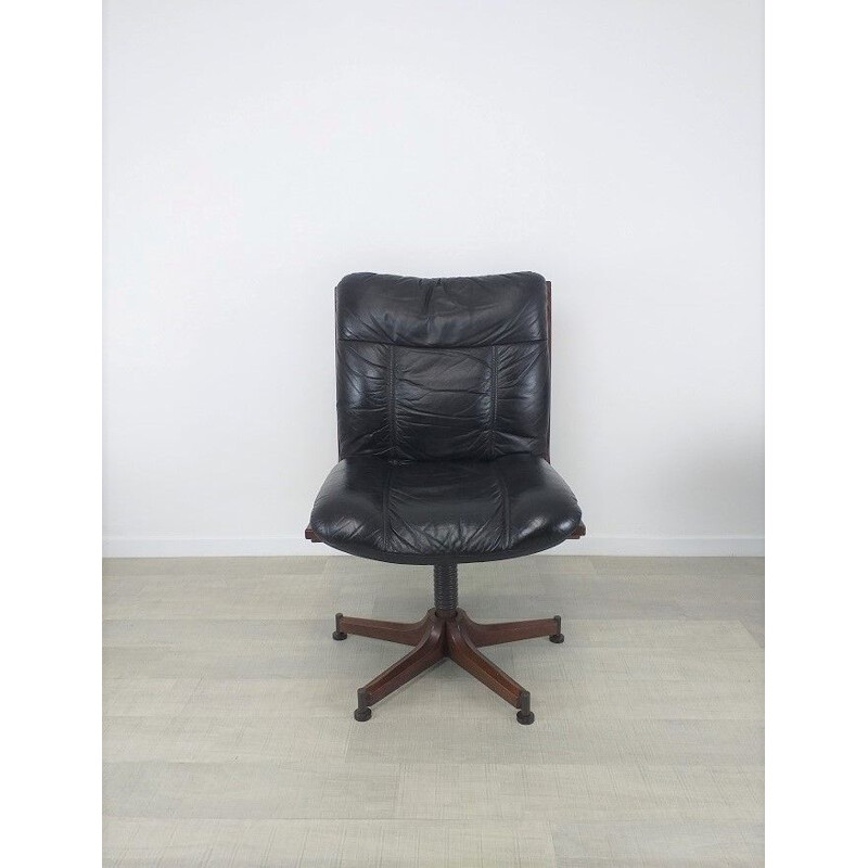 Scandinavian vintage office chair in black leather