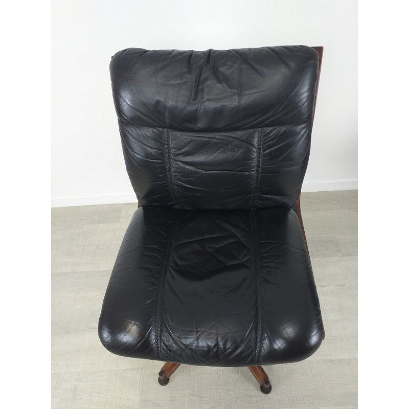 Scandinavian vintage office chair in black leather