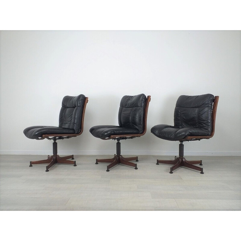 Scandinavian vintage office chair in black leather