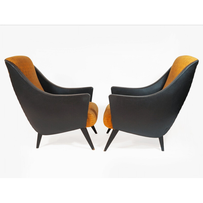 Paire de fauteuils en simili cuir et textile - 1950