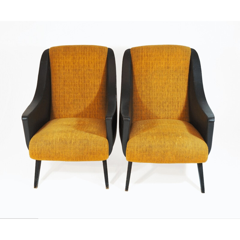 Paire de fauteuils en simili cuir et textile - 1950