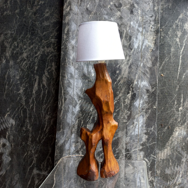 Vintage Brutalist lamp in olive wood root