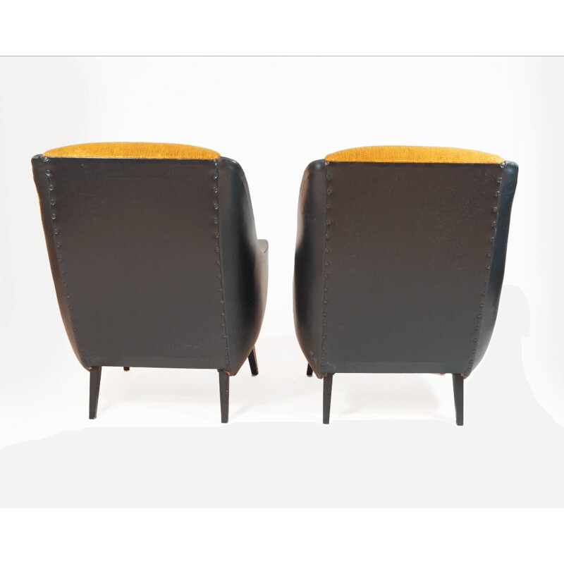 Pair of armchairs in faux leather and textil - 1950s