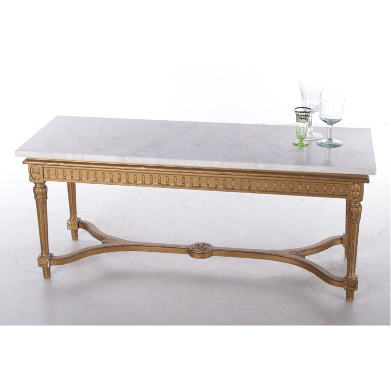 Mid century French coffee table with white marble top, 1930s