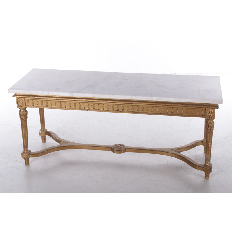 Mid century French coffee table with white marble top, 1930s