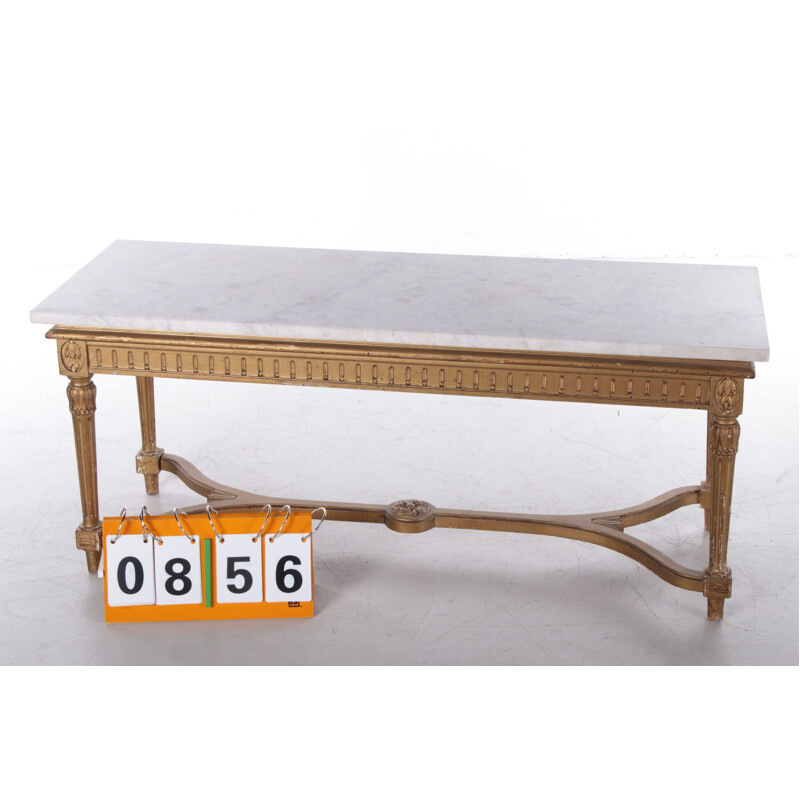 Table basse française vintage avec plateau en marbre blanc, 1930