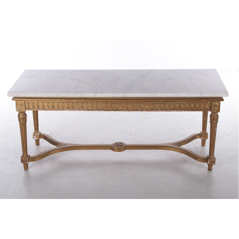 Mid century French coffee table with white marble top, 1930s