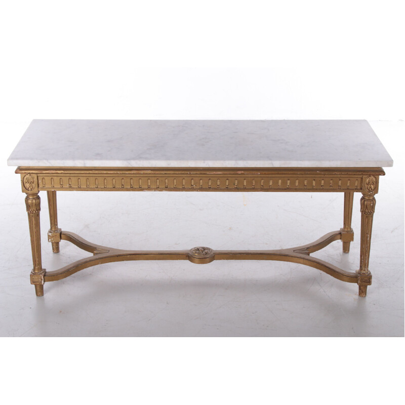 Table basse française vintage avec plateau en marbre blanc, 1930