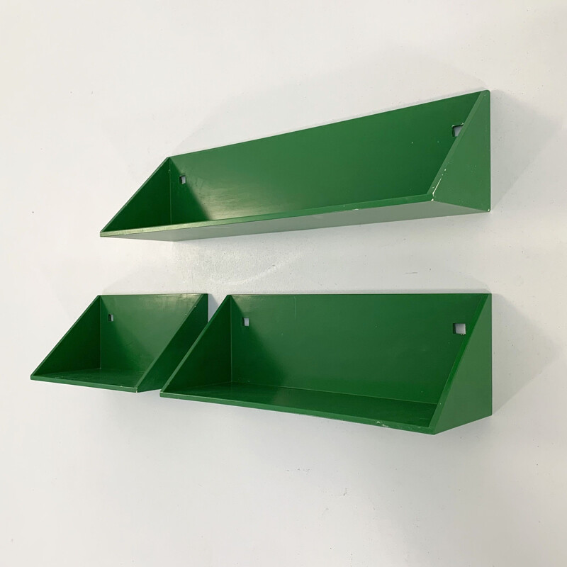 Set of 3 vintage green wall shelves by Anna Castelli Ferrieri for Kartell, 1970s