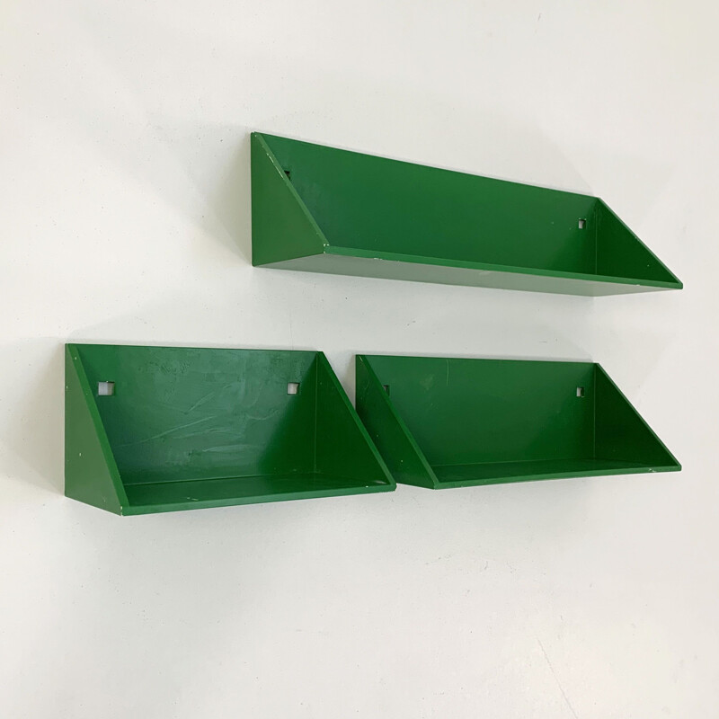 Set of 3 vintage green wall shelves by Anna Castelli Ferrieri for Kartell, 1970s