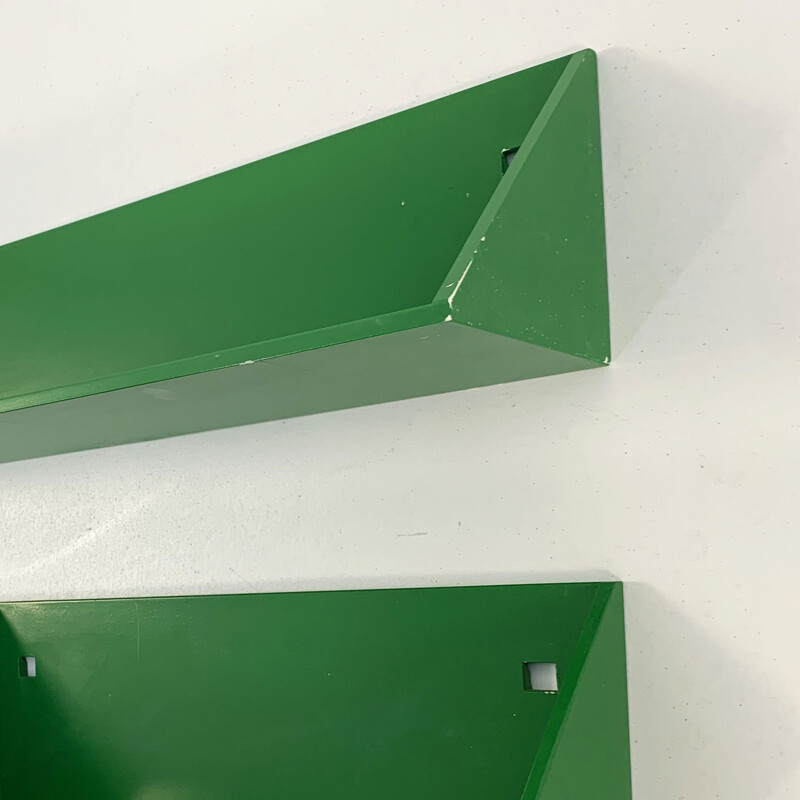 Set of 3 vintage green wall shelves by Anna Castelli Ferrieri for Kartell, 1970s