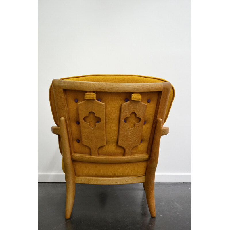 Paire de fauteuils violet et jaune en laine, GUILLERME & CHAMBRON - 1960