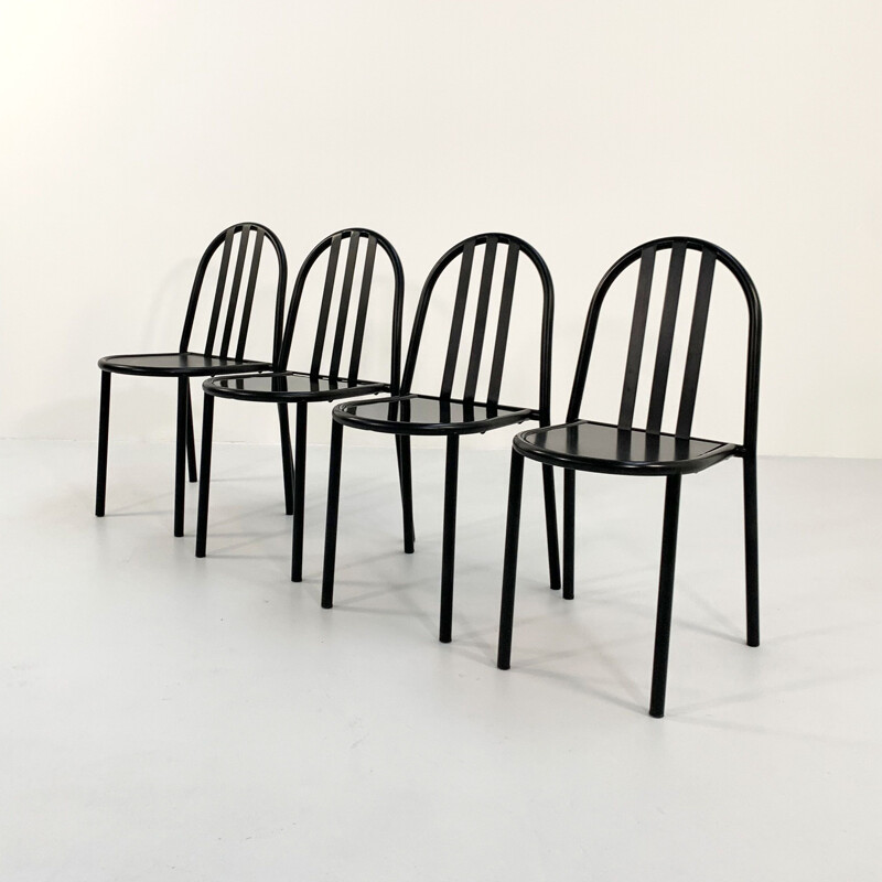 Ensemble de 4 chaises vintage no.222 en métal noir par Robert Mallet-Stevens, 1970