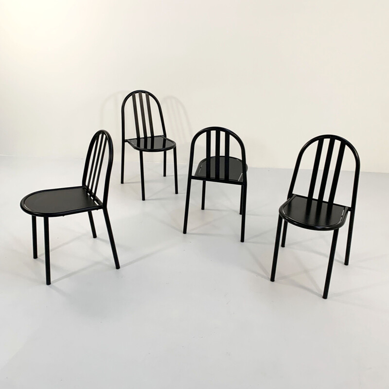 Ensemble de 4 chaises vintage no.222 en métal noir par Robert Mallet-Stevens, 1970