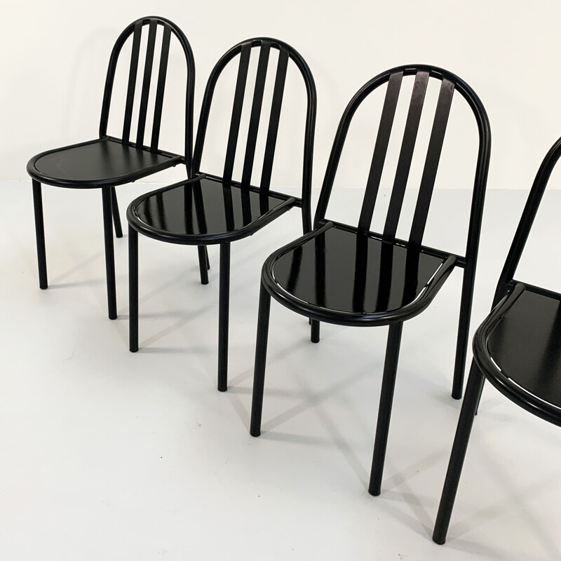 Ensemble de 4 chaises vintage no.222 en métal noir par Robert Mallet-Stevens, 1970