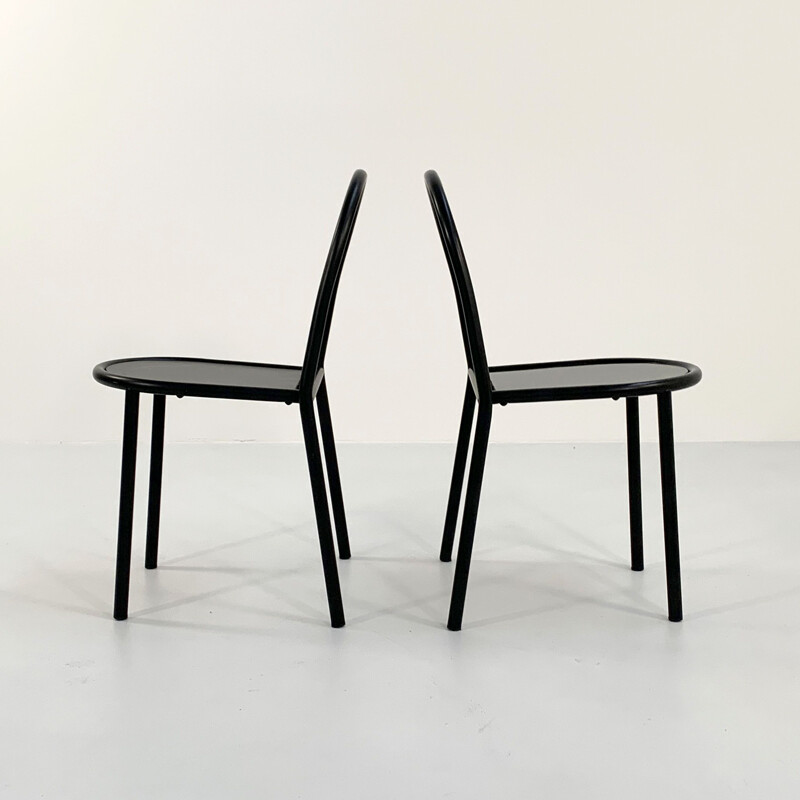 Ensemble de 4 chaises vintage no.222 en métal noir par Robert Mallet-Stevens, 1970