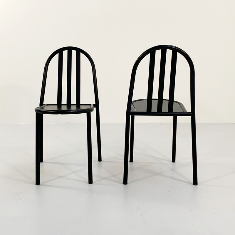 Set of 4 vintage no.222 black metal chairs by Robert Mallet-Stevens, 1970s