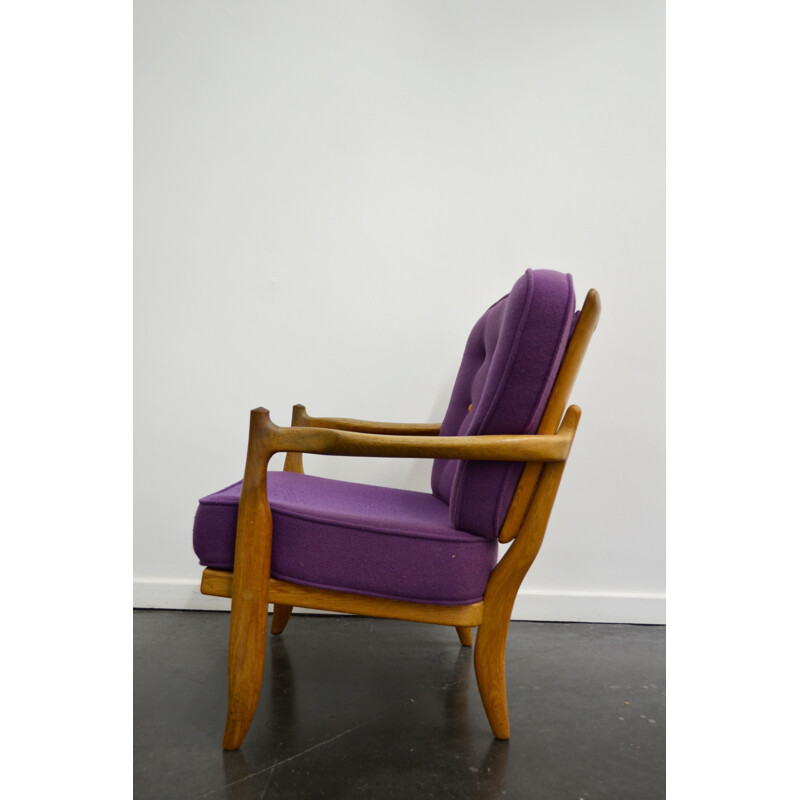 Pair of purple and yellow woolen chairs, GUILLERME & CHAMBRON - 1960s