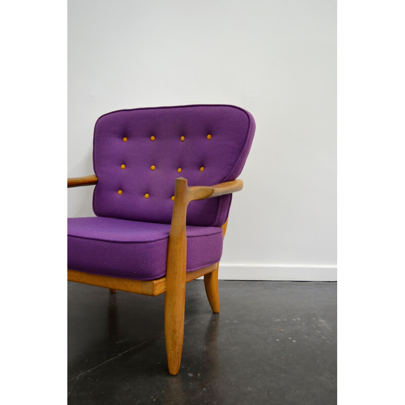 Paire de fauteuils violet et jaune en laine, GUILLERME & CHAMBRON - 1960