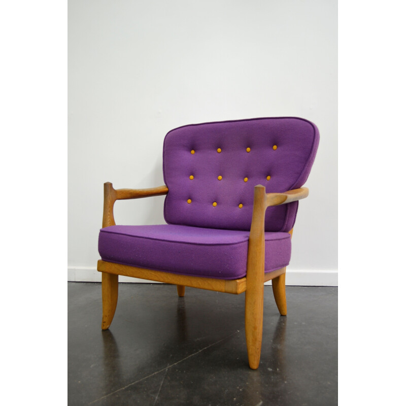 Pair of purple and yellow woolen chairs, GUILLERME & CHAMBRON - 1960s