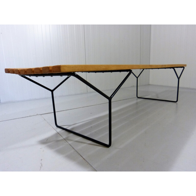 Knoll "400" bench in beech and black lacquered steel, Harry BERTOIA - 1950s