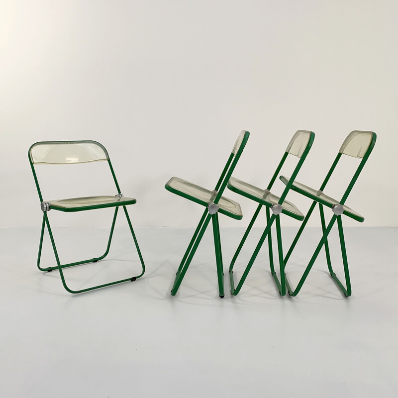 Set of 4 vintage green Plia chairs by Giancarlo Piretti for Anonima Castelli, 1960s