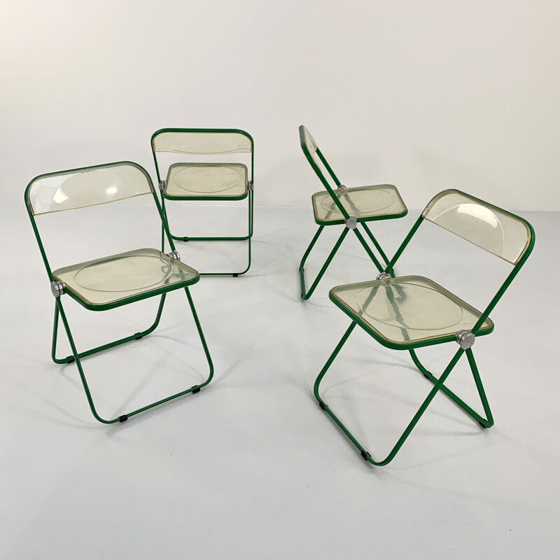 Set of 4 vintage green Plia chairs by Giancarlo Piretti for Anonima Castelli, 1960s