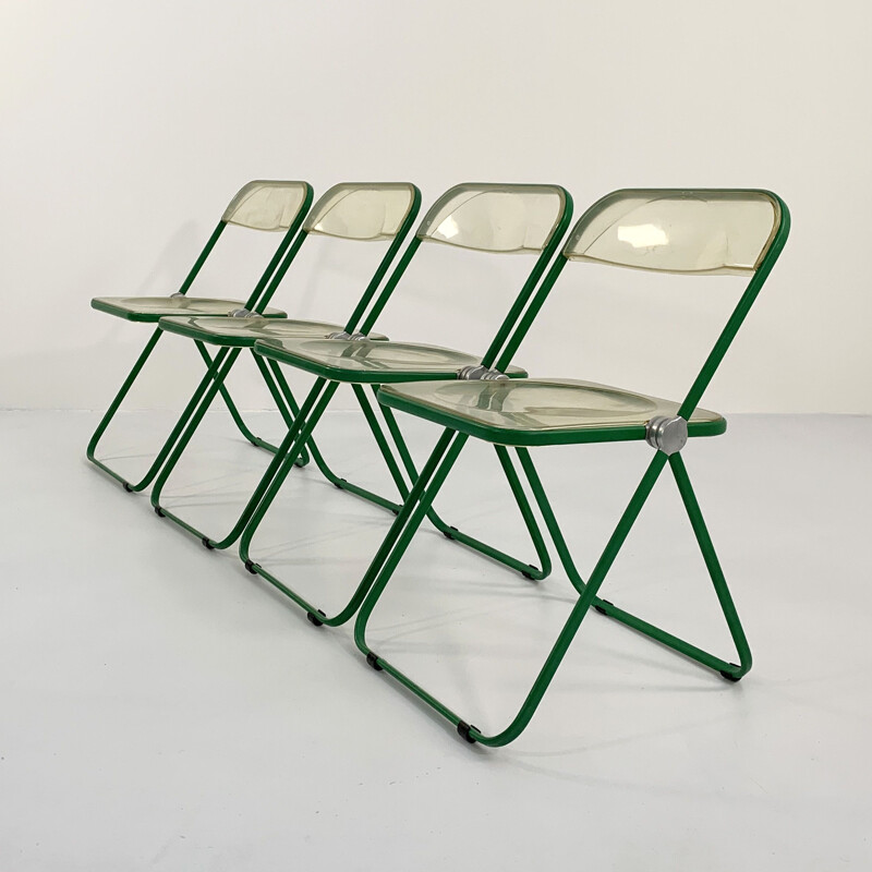 Ensemble de 4 chaises vintage Plia vertes par Giancarlo Piretti pour Anonima Castelli, 1960