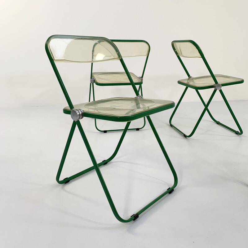 Set of 4 vintage green Plia chairs by Giancarlo Piretti for Anonima Castelli, 1960s